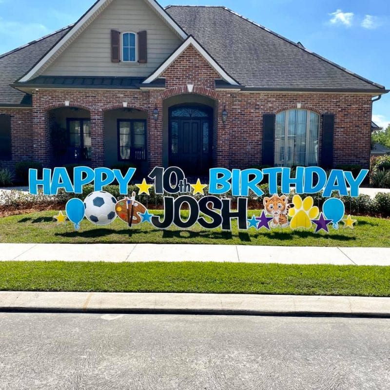 HAPPY 10th BIRTHDAY JOSH - TEAL BLUE BLACK - SOCCER ART PAINT TIGER PAW STARS