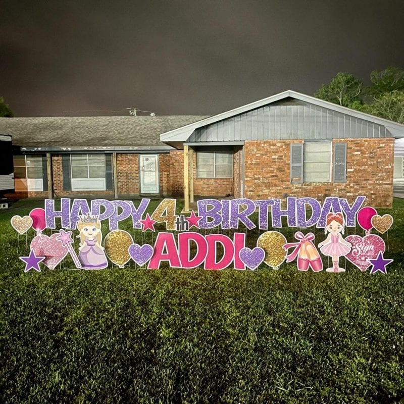 HAPPY 4th BIRTHDAY ADDI - PURPLE GLITTER PINK - PRINCESS BALLERINA STARS HEARTS