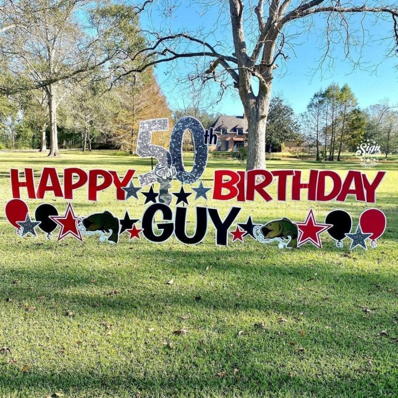 HAPPY 50th BIRTHDAY GUY - FISH STARS BALLOONS