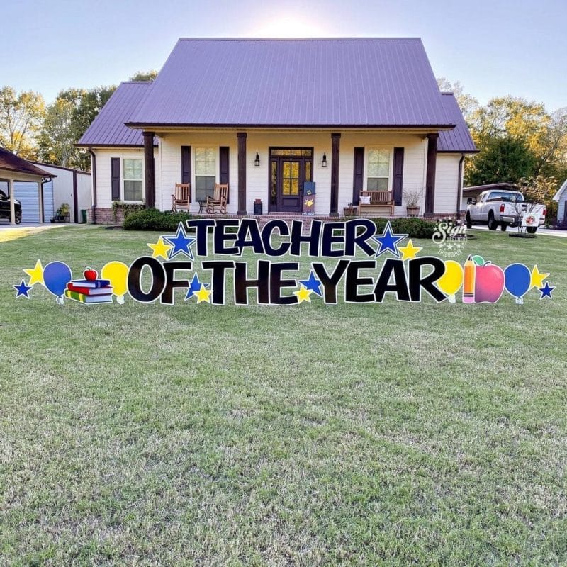 TEACHER OF THE YEAR - PENCILS APPLES BALLONS STARS